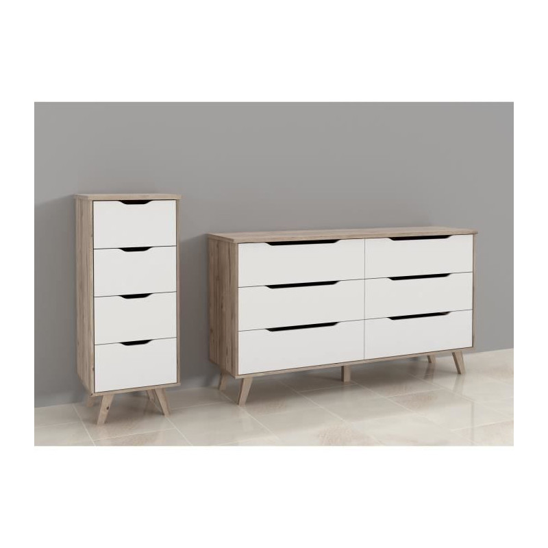 Clumard 4 drawers - in particle panels - Chene and white decor - Conte