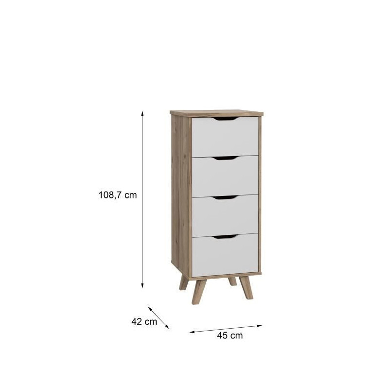 Clumard 4 drawers - in particle panels - Chene and white decor - Conte