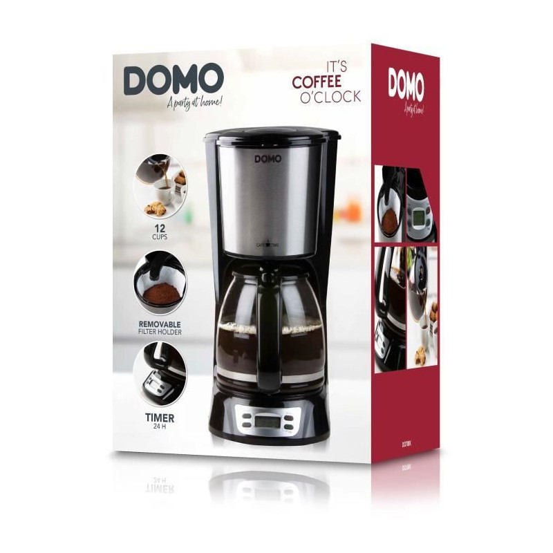 Filter Coffee Maker - DOMO - DO708K - 1000 W - 1.5 L - 12 cups - LCD s