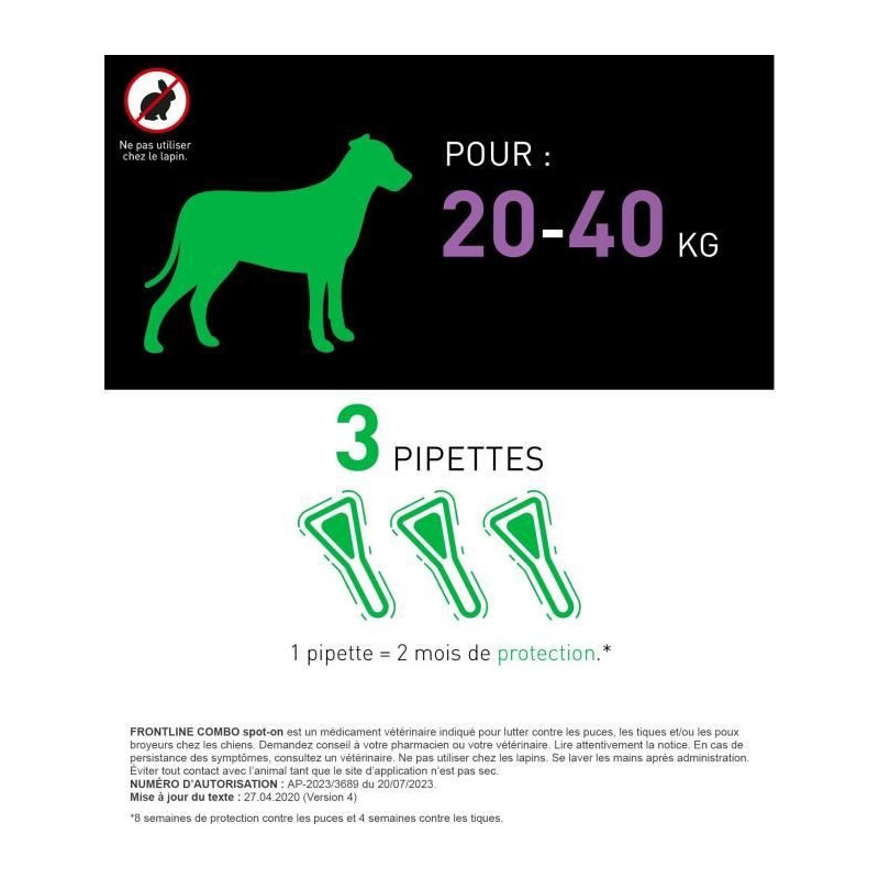 FRONTLINE 3 Antiparasitic pipettes COMBO Dog - 20-40 kg - Fleas, ticks
