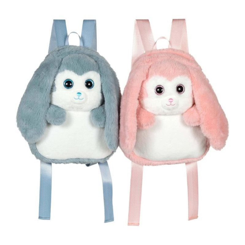 Fluffy Bag - GIPSY TOYS - Plush backpack - Pink and white rabbit 30 cm