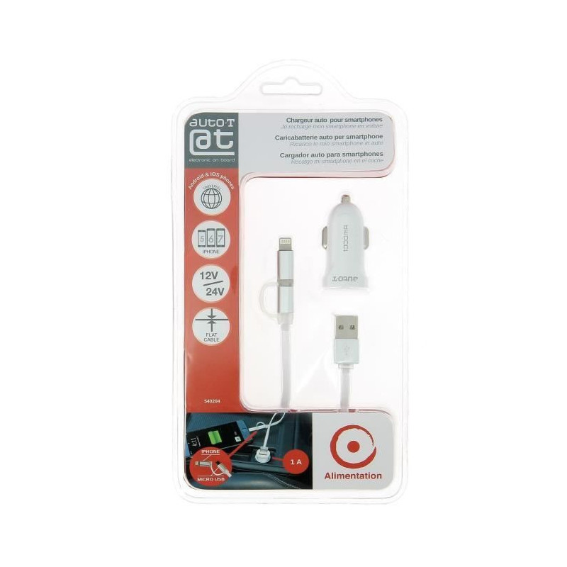 AUTO-T 12 / 24V charger kit + 2in1 micro-USB / IPhone cable