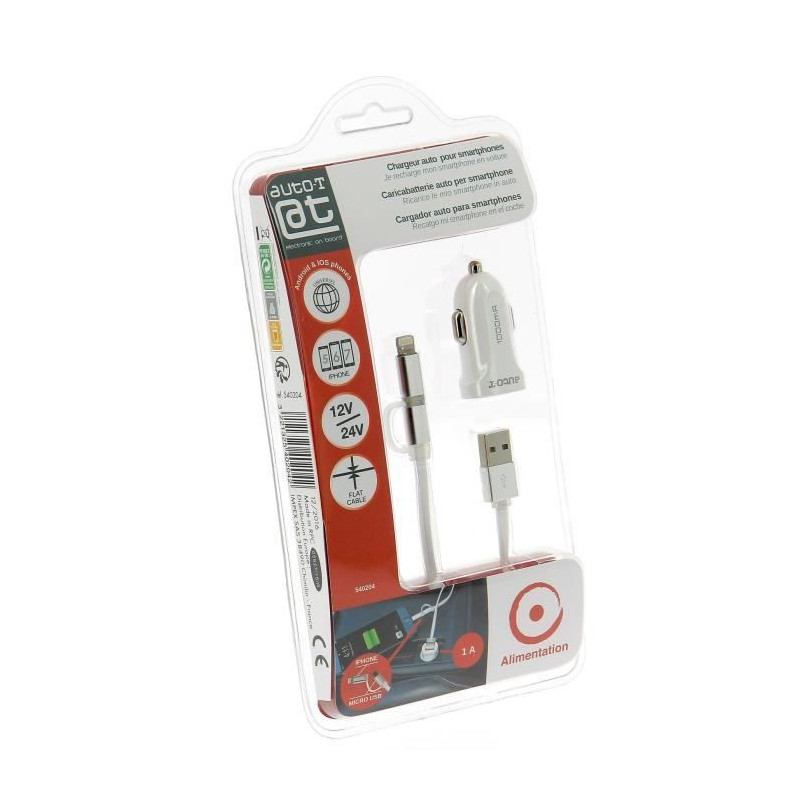 AUTO-T 12 / 24V charger kit + 2in1 micro-USB / IPhone cable