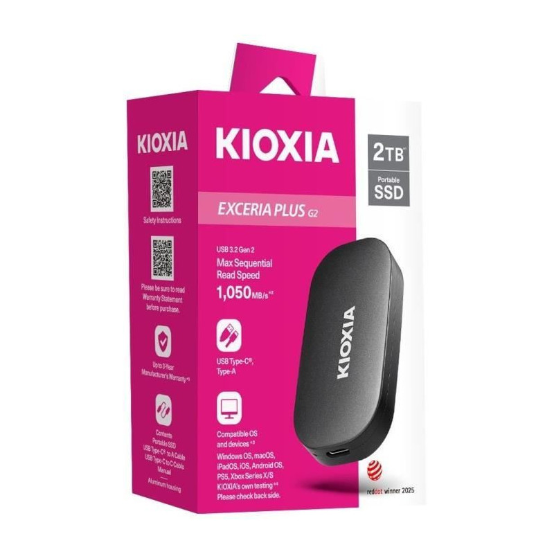 External SSD Hard Drive - Kioxia - EXCERIA Plus G2 Portable SSD - 2 TB