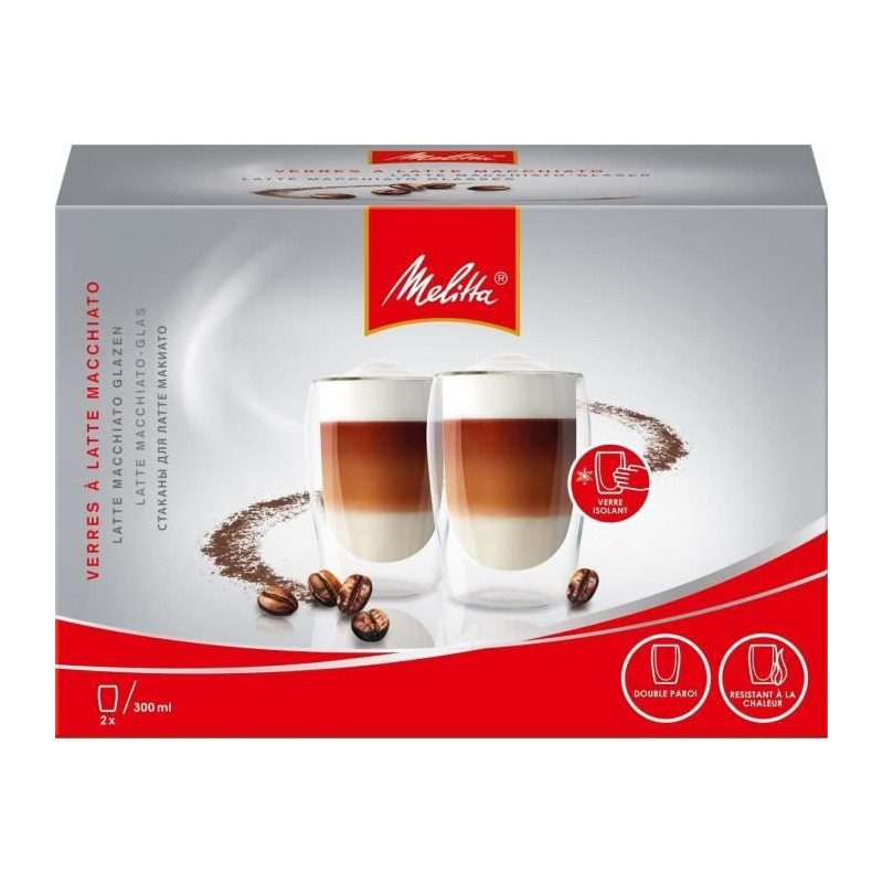 MELITTA Set of 2 borosilicate glasses for latte Machiatto 300 ml trans
