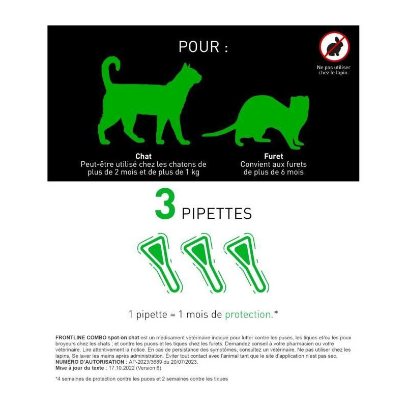 Frontline Combo Chats and Faurets 3 pipettes