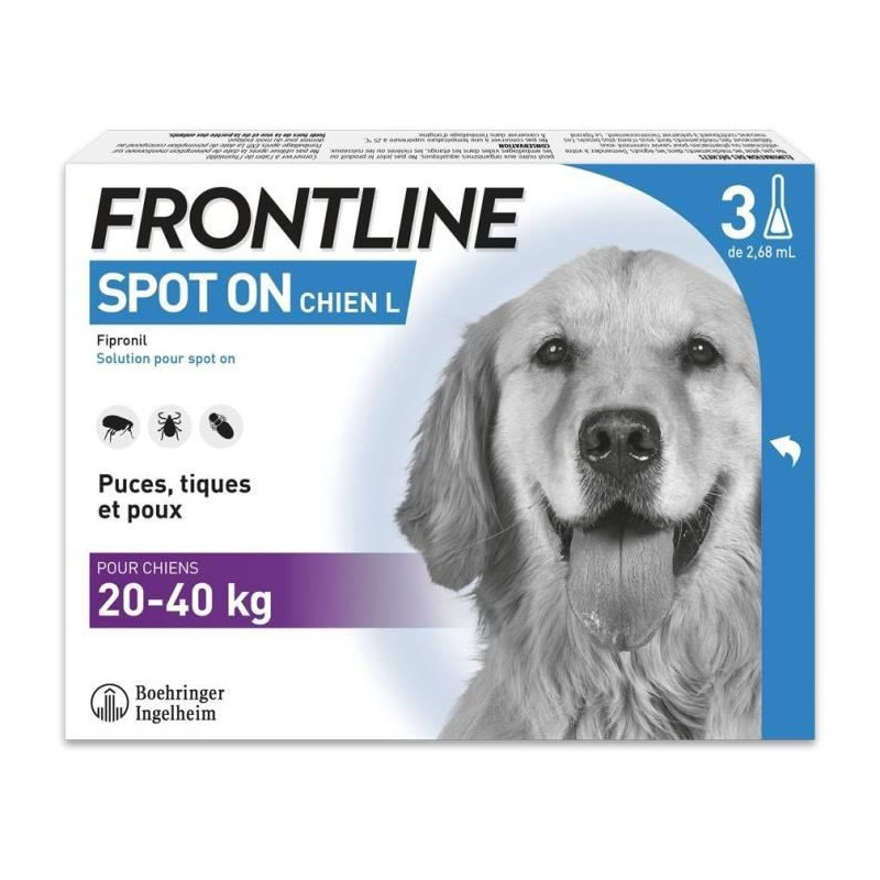 FRONTLINE 3 SPOT ON Antiparasitic Pipettes for Dogs - 20-40 kg - Fleas
