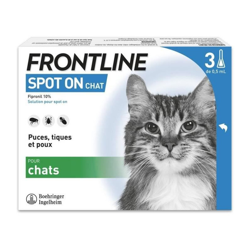 FRONTLINE 3 SPOT ON Cat Antiparasitic Pipettes - Fleas, ticks, lice