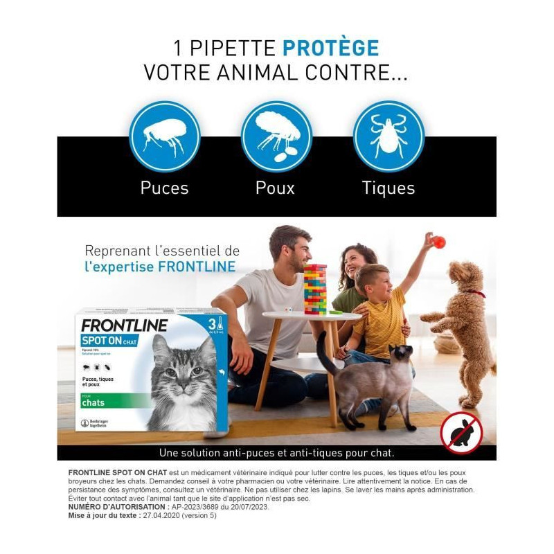 FRONTLINE 3 SPOT ON Cat Antiparasitic Pipettes - Fleas, ticks, lice