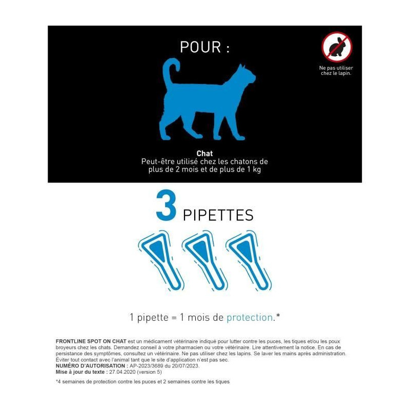 FRONTLINE 3 SPOT ON Cat Antiparasitic Pipettes - Fleas, ticks, lice
