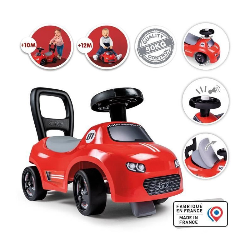 Smoby - 2 in 1 child carrier - Red car - Underseat storage + horn - Fr