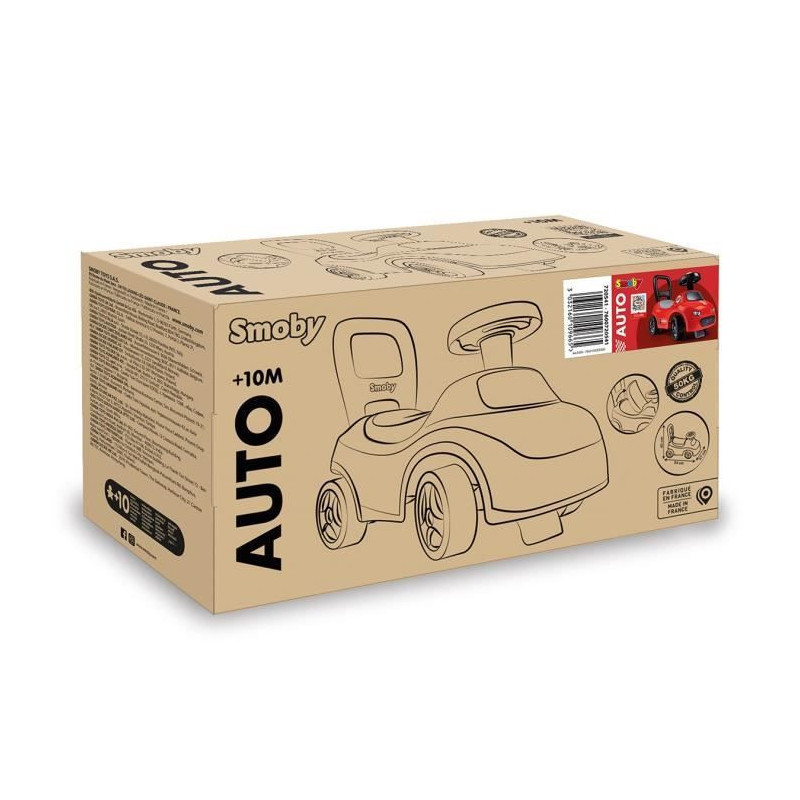 Smoby - 2 in 1 child carrier - Red car - Underseat storage + horn - Fr
