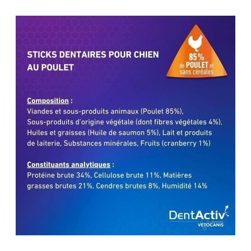 DentActiv - 7 Sticks - VETOCANIS - Oral Hygiene with Chicken for Dogs