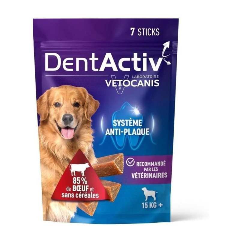 DentActiv - 7 Sticks - VETOCANIS - 7 Beef Oral Hygiene Sticks for Dogs