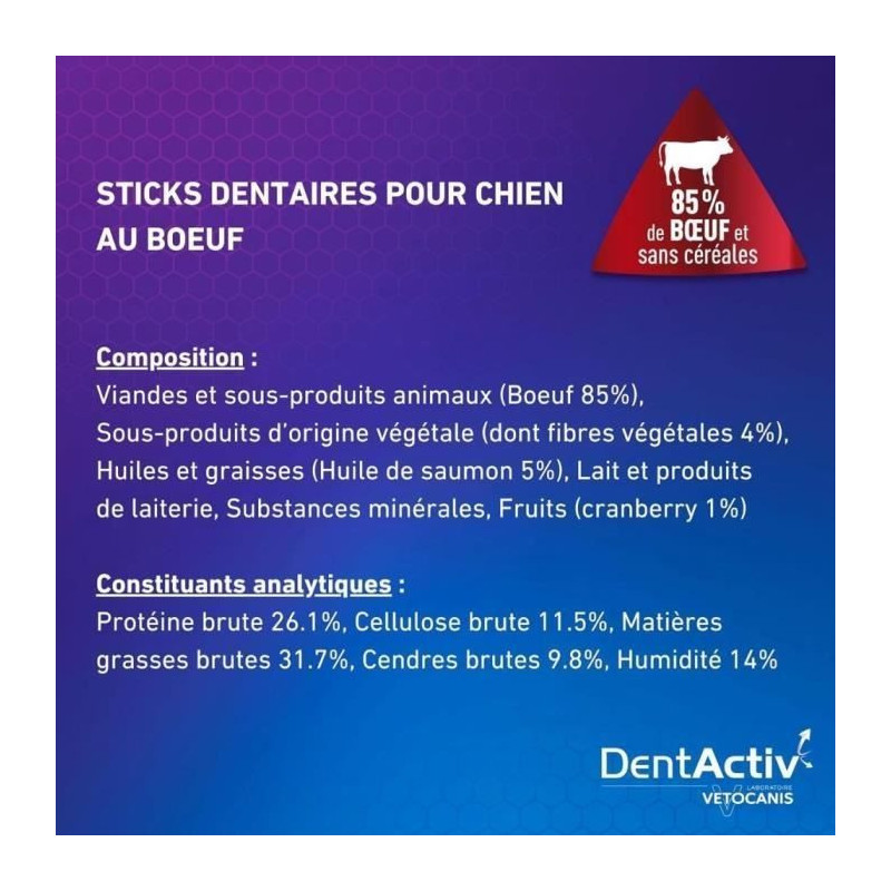 DentActiv - 7 Sticks - VETOCANIS - 7 Beef Oral Hygiene Sticks for Dogs