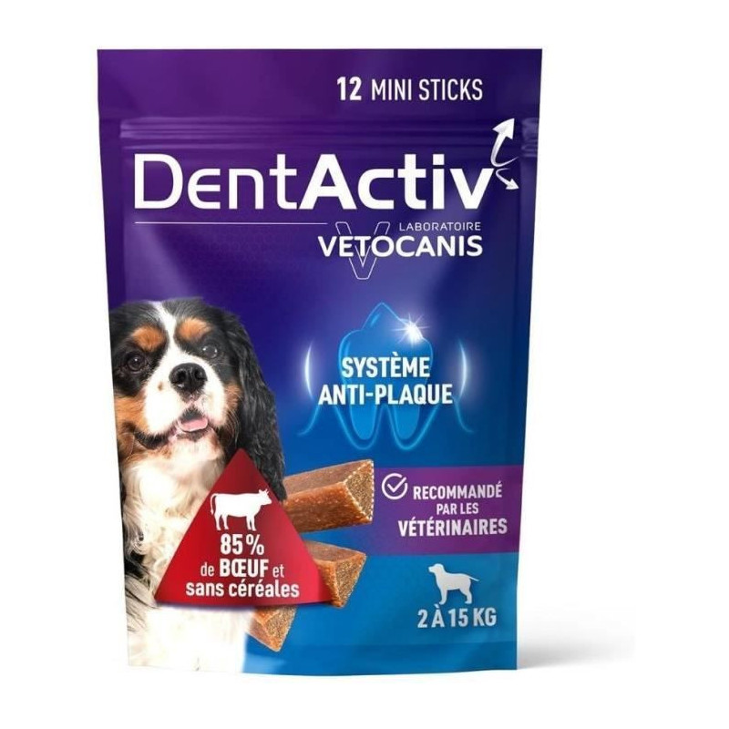 DentActiv - 12 Sticks - VETOCANIS - 12 Mini Beef Oral Hygiene Sticks f