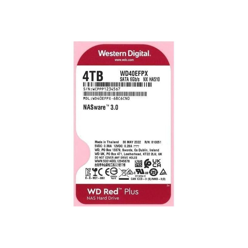 Internal Hard Drive - WESTERN DIGITAL - Red Plus - 4TB - 3.5 - Dedicat