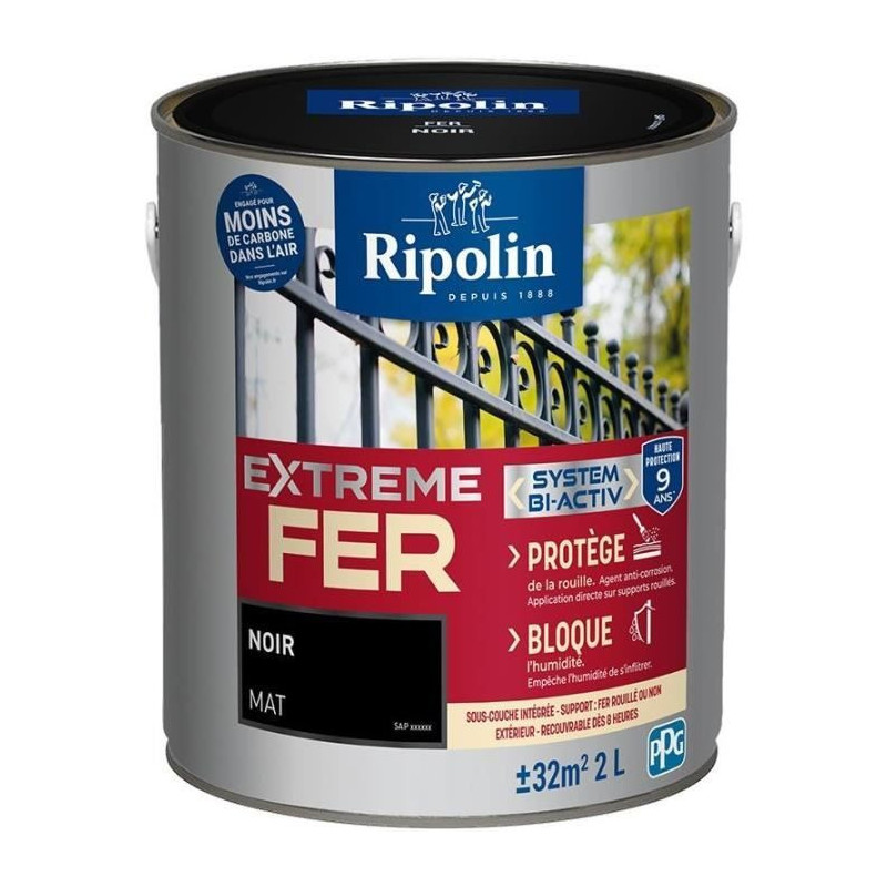 Iron paint - RIPOLIN - 395991 - Black - Matt - 2 L