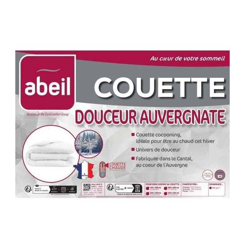 Warm duvet 400gr/m² Douceur Auvergnate - 140 x 200 cm - 1 person - AB