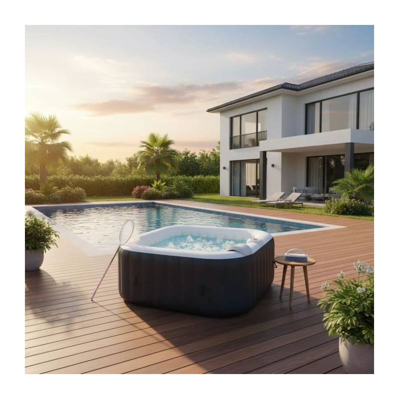 ALL-INCLUSIVE SPA KIT and accessories: 4-seater square inflatable spa