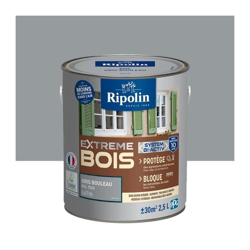 RIPOLIN Interior & Exterior Wood Paint - Birch Gray Ral 7040 Satin, 2.