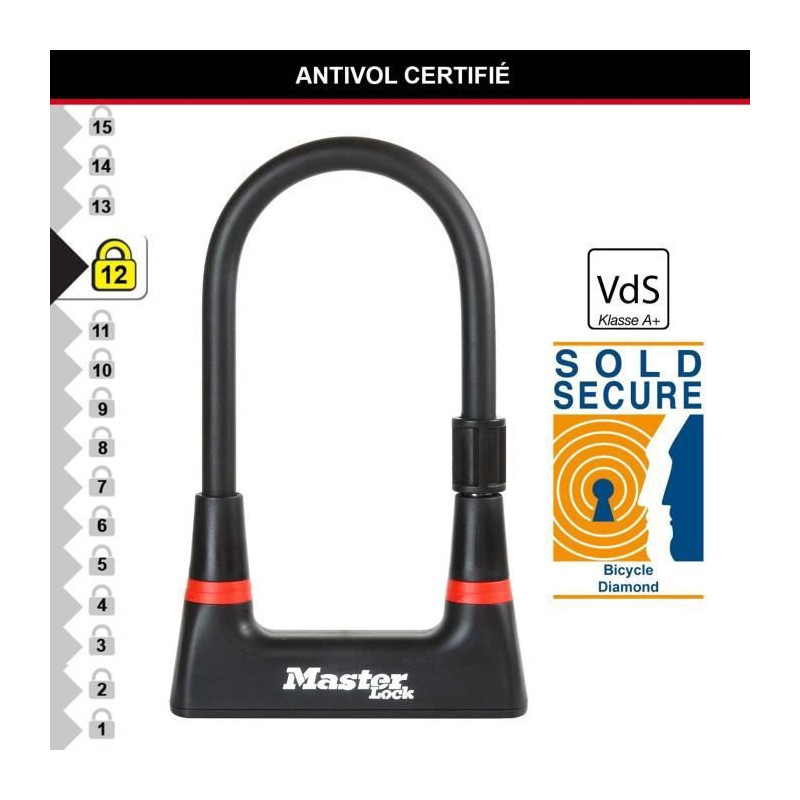 U-Lock Bike Lock - MASTER LOCK - 8279EURDPRO - Hardened Steel, Key, Ce