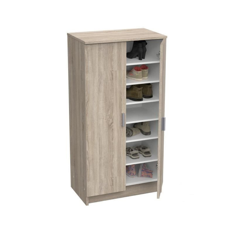SHoeS Contemporary style shoe cabinet in brushed oak and pearl white -