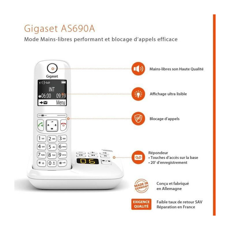 GIGASET Landline Telephone AS690 A White