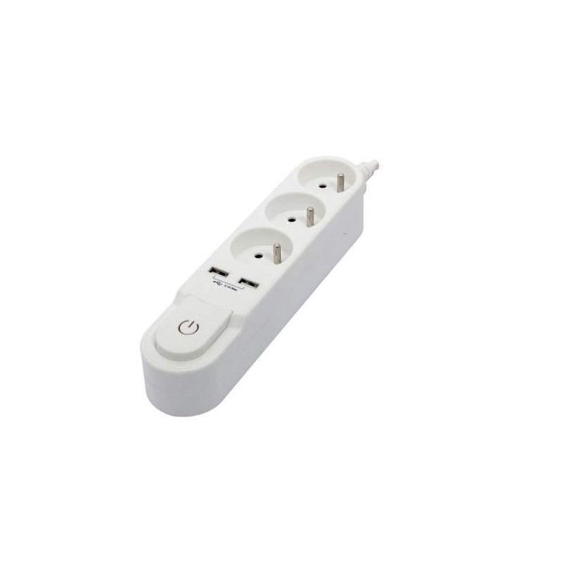 CHACON Power strip with switch 3 outlets 16 A and 2 outlets USB 2 A, c