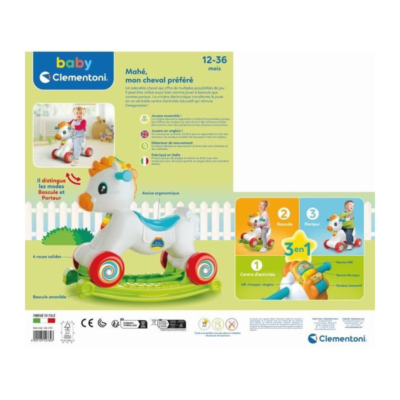 Clementoni - Rocking horse and wheels - Mane with intercation buttons