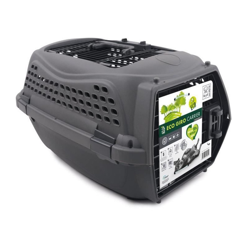 M.PETS ECO GIRO Cat Transport Crate - Plastic Cage - Size S - Gray