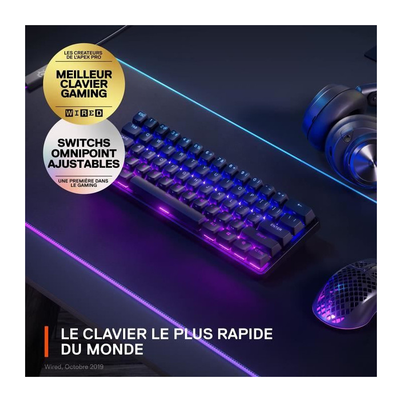 Gaming Keyboard - AZERTY - STEELSERIES - Apex Pro Mini Wireless FR - W