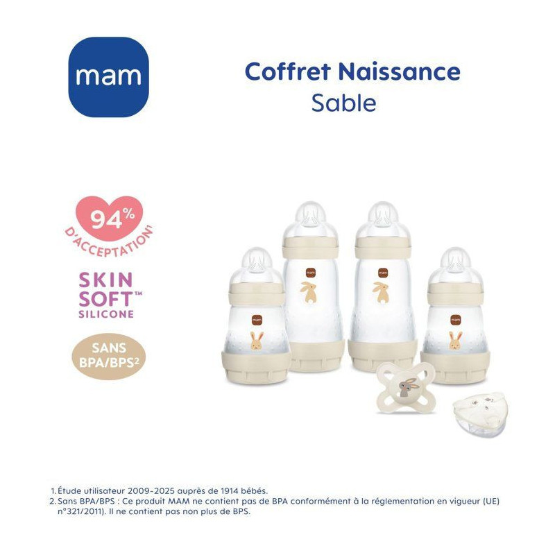 Birth Box - MAM - 4 Baby Bottles + 1 Pacifier + 1 Dosing Box - Sand