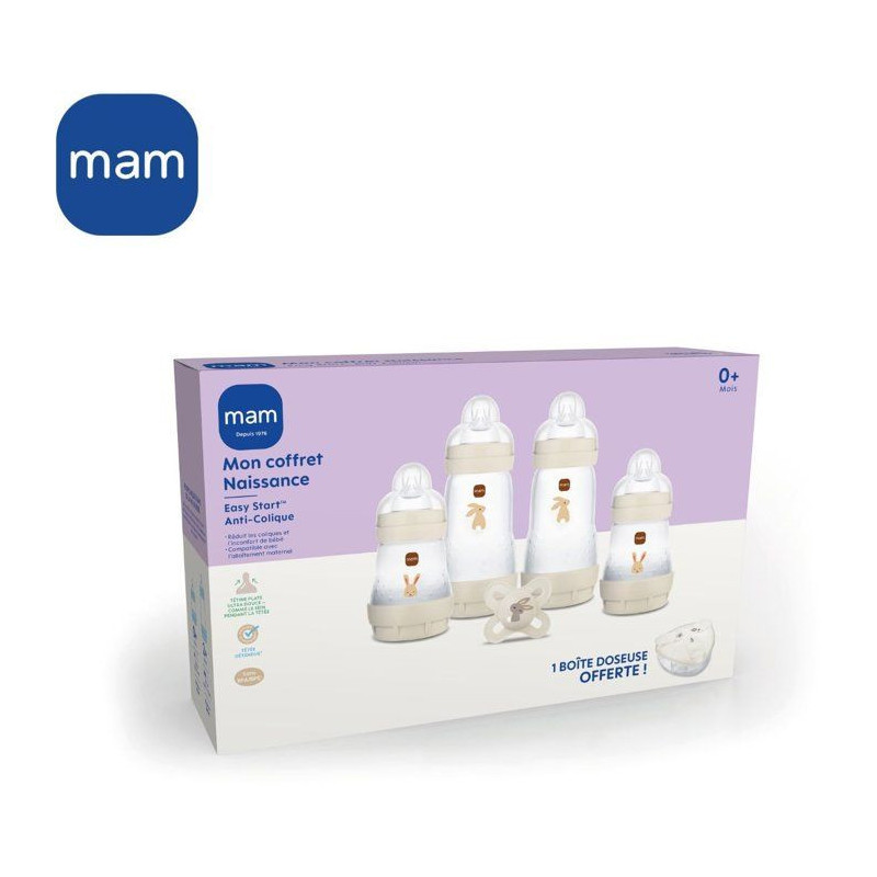 Birth Box - MAM - 4 Baby Bottles + 1 Pacifier + 1 Dosing Box - Sand