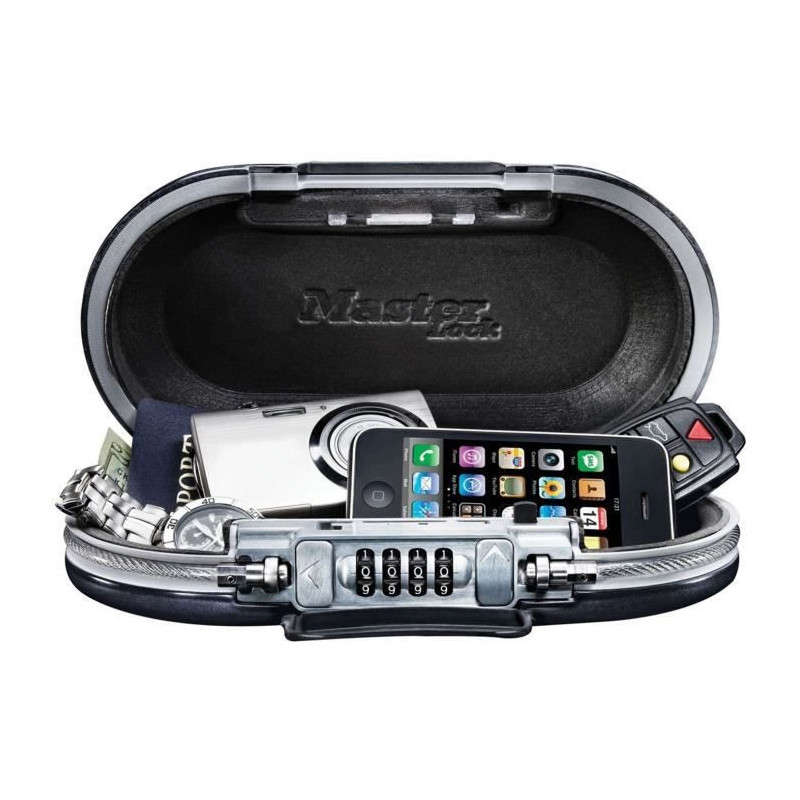 MASTER LOCK Portable Mini Travel Storage Box with Security Cable - Bla
