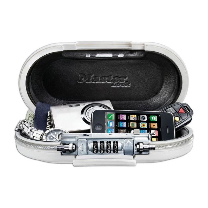 MASTER LOCK Portable Mini Travel Storage Box with Security Cable - Whi