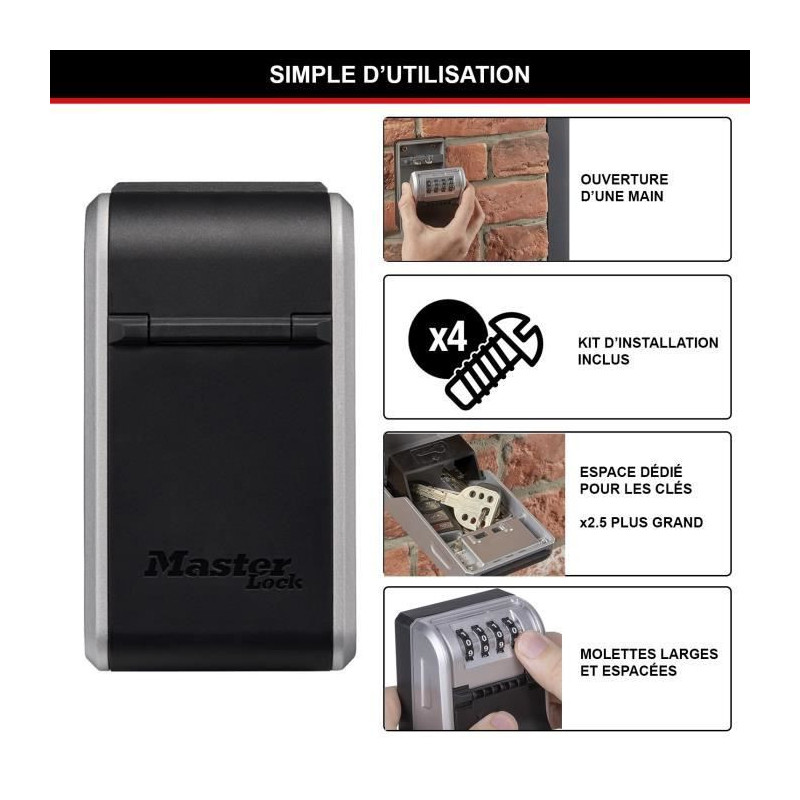 MASTER LOCK - Outdoor key box - New design - Wall mounting - Large cap