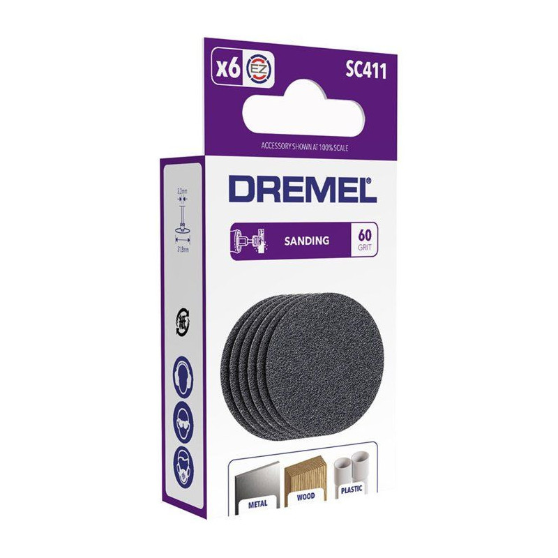 Set of 6 Dremel S411 Ez Speedclic (Grain 60, Ø 30mm, for multi-use to