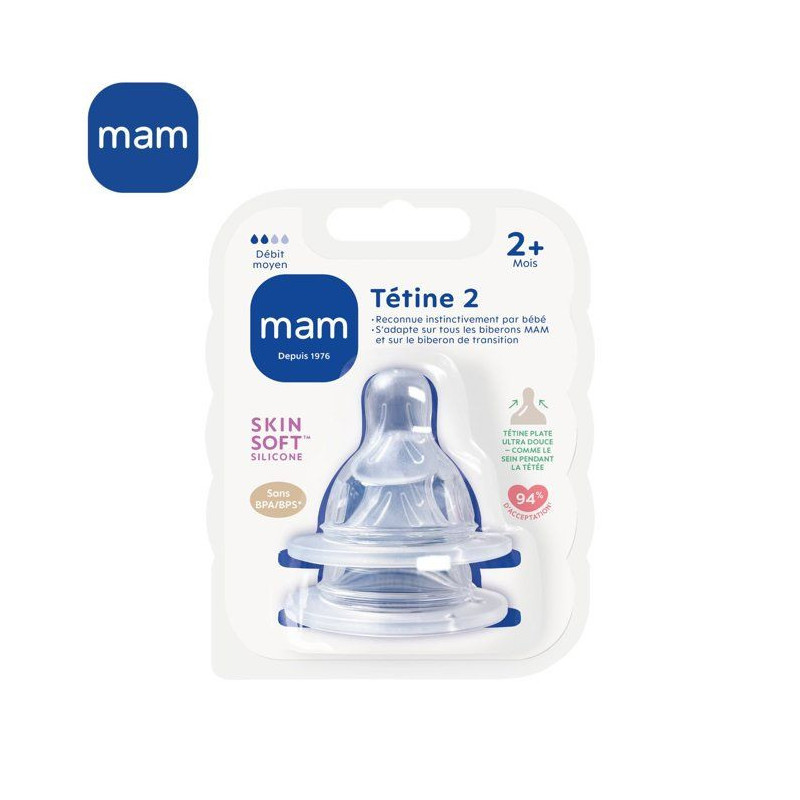 MAM Anatomic Teat - Flow 2 Medium - Silicone - Pack of 2 - Transparent