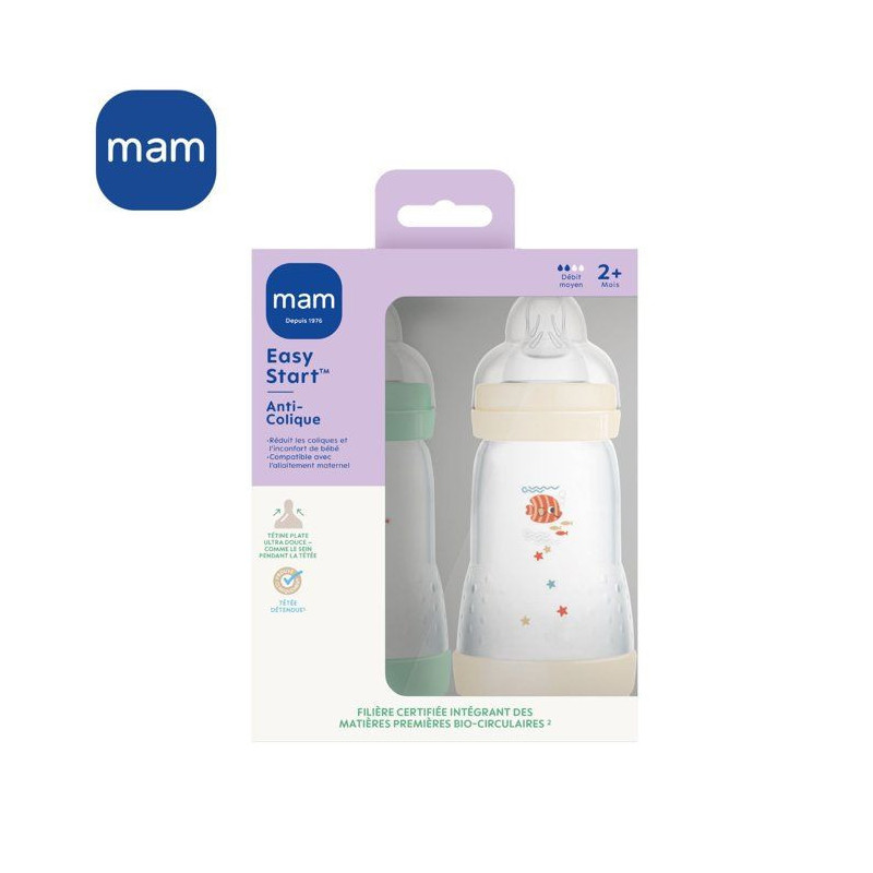 Set of 2 Baby Bottles - MAM - Easy Start - Classic Anti-colic - 260 ml