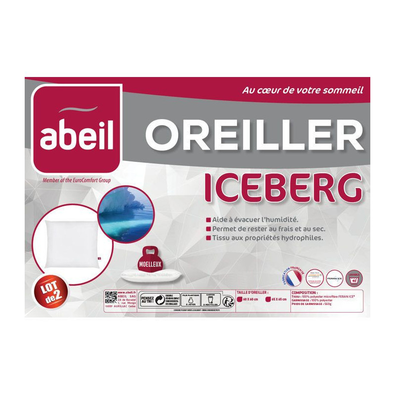 Abeil Lot of 2 soft pillows Iceberg 60x60cm