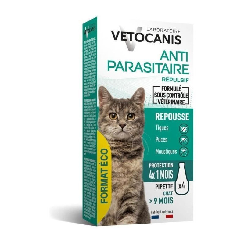 VETOCANIS 4 Anti-flea and anti-tick pipettes - For Cat - 4x 1 month pr