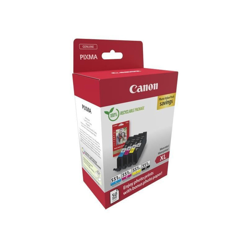 Multipack ink cartridges + photo paper pack - CANON - CLI-551XL Black/