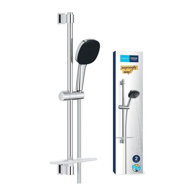 Shower set with 2 jets shower head, bar, flexible hose and shelf - GRO