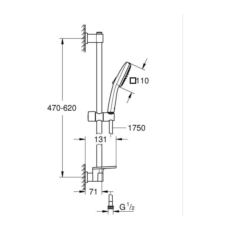 Shower set with 2 jets shower head, bar, flexible hose and shelf - GRO