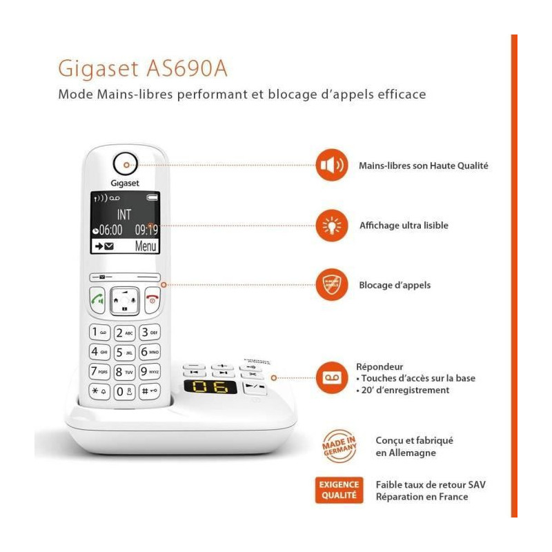 GIGASET Landline Telephone AS690 A Trio White