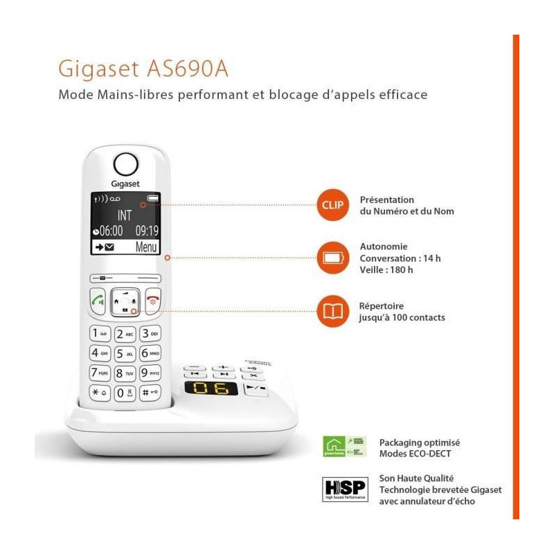 GIGASET Landline Telephone AS690 A Trio White