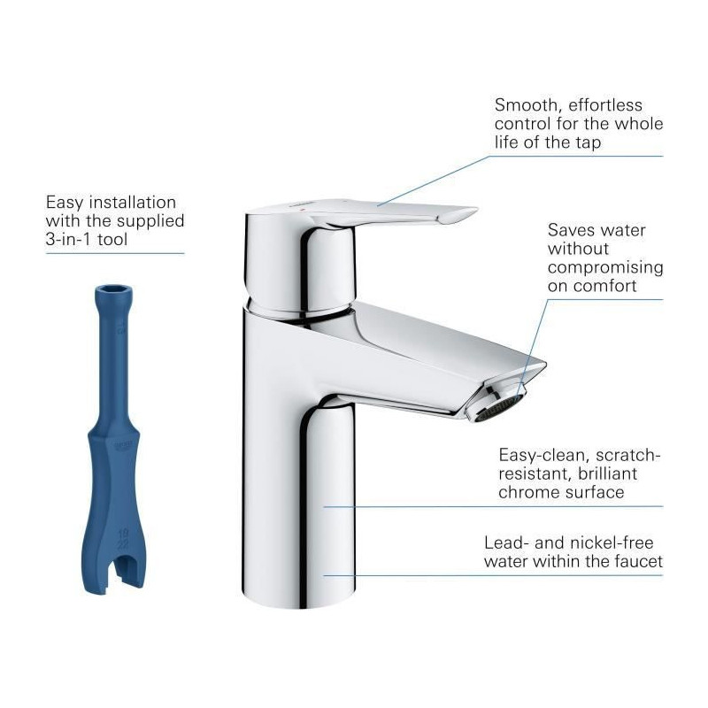 Grohe Quickfix Mixer Monocomande Lavabo Start, Size S, temperature lim