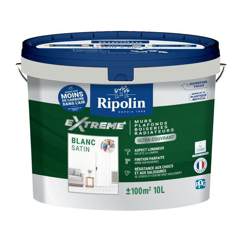 Single-coat satin white wall and ceiling paint 10L Ripolin