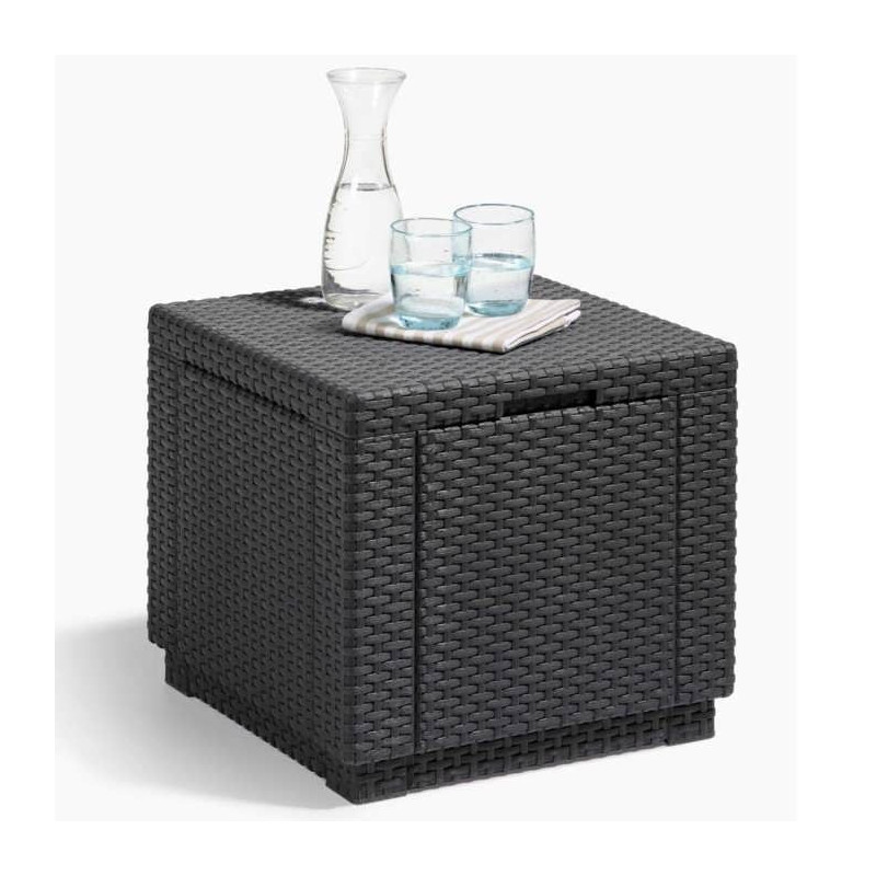 Cube graphite table - Imitation woven rattan with storage - Allibert b